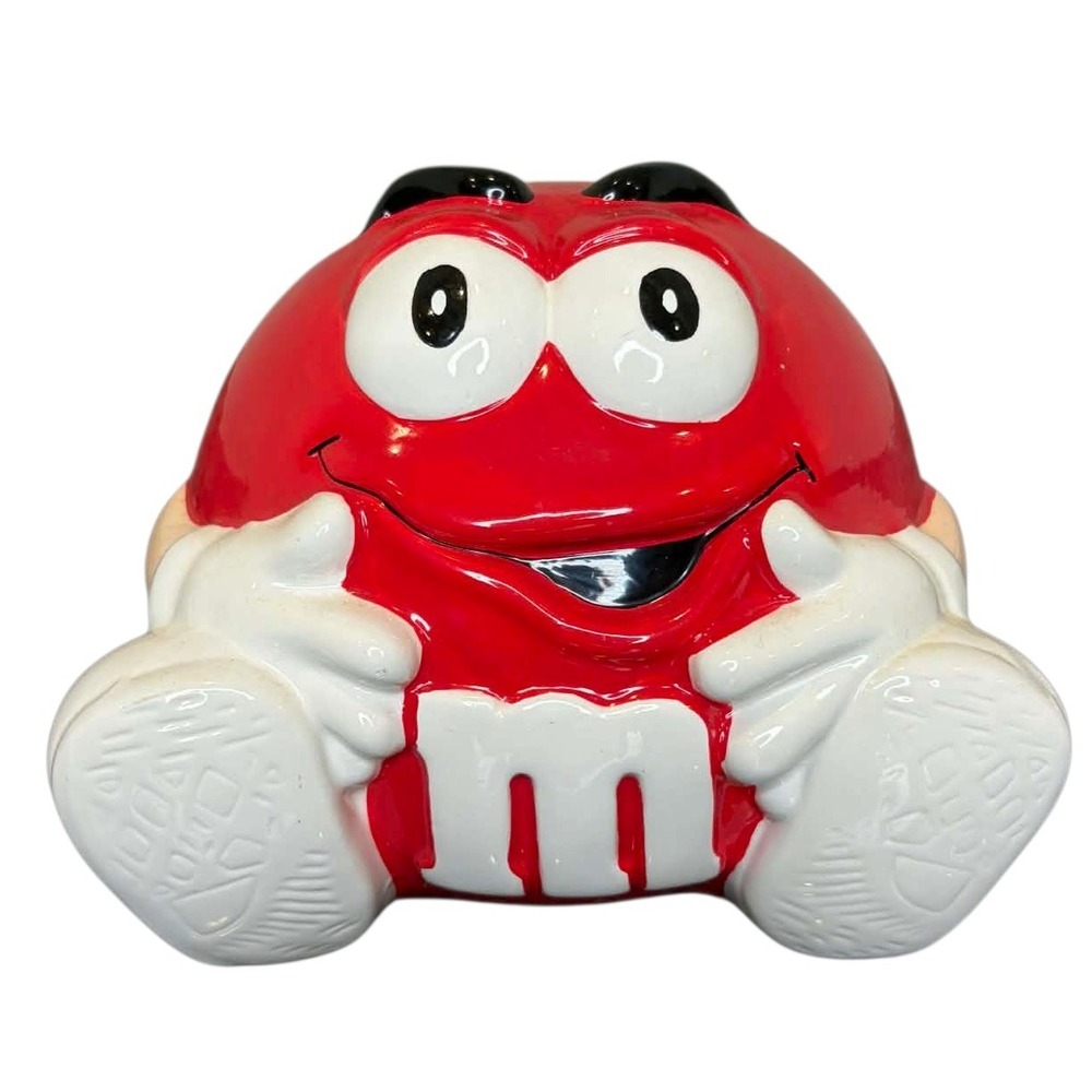 M&M's Red Character Ceramic Candy Jar Galerie 2002 Vintage Collectible Red White